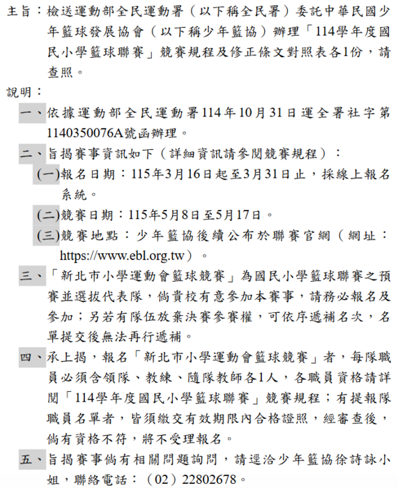 114學年度國民小學籃球聯賽(體育組)圖片