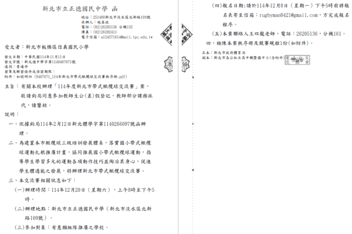 114年度新北市帶式橄欖球交流賽(體育組)圖片