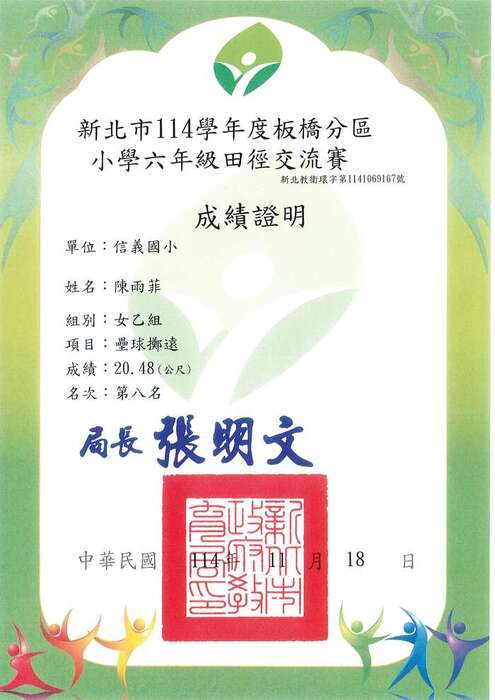 賀！本校田徑隊參加新北市114學年度板橋分區小學六年級田徑交流賽榮獲佳績(體育組)圖片